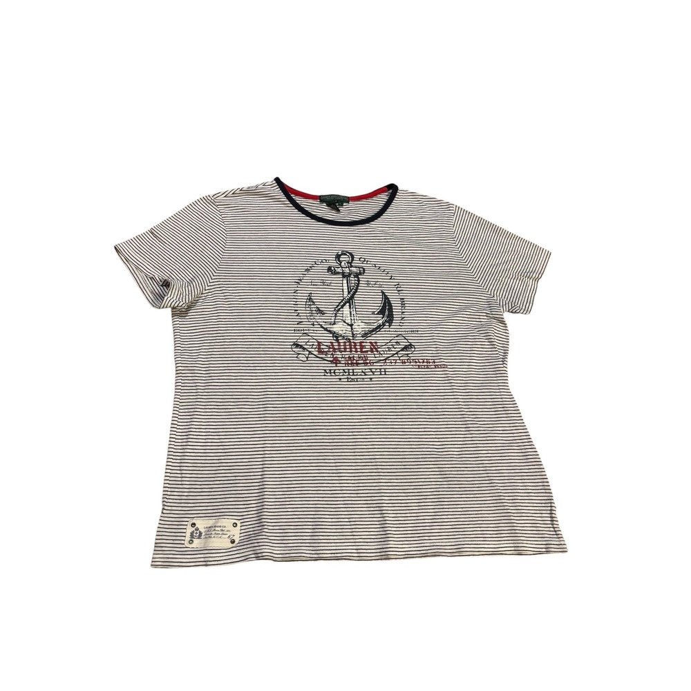 Lauren‎ Jeans Company Striped Anchor Graphic Tee Nautical Women's T-Shirt